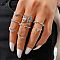 8Pcs Alloy with Crystal Rhinestone Finger Rings, Flower/Butterfly/Star, Platinum, Inner Diameter: 16~19mm