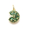 Brass Micro Pave Cubic Zirconia Pendants, with Jump Ring, Long-Lasting Plated, Lead Free & Cadmium Free, Flower Charms, Green, 13x10.5x2.5mm, Hole: 3.5mm