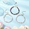 3Pcs 3 Colors Glass Round Beaded Bracelet Set, with Brass Beads, Mixed Color, 7-3/4 inch(19.6cm), 1pc/color