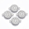 Brass Micro Pave Cubic Zirconia Links connectors, Religion, Flat Round, Saint Benedict, Clear, Platinum, 14.5x19.5x2.5mm, Hole: 1.6mm