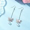 Brass Butterfly Dangle Earrings, with Electroplate Synthetic Crackle Quartz Bead and 304 Stainless Steel Earring Findings, Platinum, 79x23mm