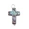 Natural Abalone Shell/Paua Shell Pendants, with Silver Color Plated Brass Loops, Cross, 24x13.5x3mm, Hole: 4mm