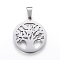 Non-Tarnish 304 Stainless Steel Pendants, Flat Round with Tree of Life, Stainless Steel Color, 25x22x1.2mm, Hole: 4x7.5mm