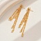 Brass Tassel Stud Earrings, Real 18K Gold Plated, Chain Charm, Round