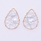 Brass Filigree Joiners Links, with Cubic Zirconia and Iron Wire, Teardrop, Clear, Platinum & Golden, 32x22x6mm, Hole: 5x6mm