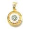 Brass Micro Pave Cubic Zirconia and Shell Pendants, Flat Round Charms, Real 18K Gold Plated, 13.5x11.5x2.5mm, Hole: 4.5x2.5mm