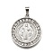 304 Stainless Steel Pendants, with Rhinestone, Religious Theme, Saint, Stainless Steel Color, Flat Round, 32x28x2.5mm, Hole: 3x7mm