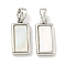 Natural Shell Pendants, Brass Rectangle Charms with Snap on Bails, Platinum, 15x7x2mm, Hole: 4x2mm