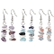 Natural Aquamarine & Pink Opal & White Jade & Sodalite & Amethyst & Purple Turquoise Dangle Earrings, with Brass Earring Findings, 45x1.5~13.5mm, 3pair/set