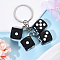 Plastic Keychain, with Platinum Iron Rings, Dice, Black, 75mm