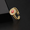 Brass Micro Pave Cubic Zirconia Enamel Cuff Rings, Evil Eye, Golden, Red, Inner Diameter: Adjustable