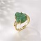 Brass & Resin Adjustable Finger Rings for Women, Buddha, Real 18K Gold Plated, Medium Sea Green, Inner Diameter: 15~20mm