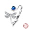 Rhodium Plated Dragonfly & Heart 925 Sterling Silver Micro Pave Cubic Zirconia Open Cuff Rings for Women, Real Platinum Plated, 13.5mm, US Size 7 1/4(17.5mm)