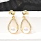Teardrop with Round Brass Micro Pave Clear Cubic Zirconia Dangle Stud Earrings, with Plastic Imitation Pearl, Cadmium Free & Lead Free, Golden, 24x12mm