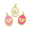 Rack Plating Brass Enamel Pendants, with Jump Ring, Cadmium Free & Lead Free, Long-Lasting Plated, Real 18K Gold Plated, Oval with Butterfly Charm, Mixed Color, 18x12x2.5mm, Hole: 3mm