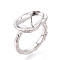 Oval Brass Finger Ring Settings, for Half Drilled Beads, Real Platinum Plated, Pin: 0.7mm, 13.1mm, Inner Diameter: 16.4~16.9mm