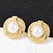 304 Stainless Steel Stud Earrings, with Natural Shell Beads, Ion Plating(IP), Real 14K Gold Plated, Flat Round, 20.5x20mm