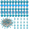 270Pcs 8 Style Gradient Color Sew on Rhinestone, Multi-strand Links, Acrylic Rhinestone, with Brass Prong Settings, Garments Accessories, Heart/Horse Eye/Teardrop, Deep Sky Blue, 5~19x5~13x4~8mm, Hole: 0.8~1.5mm