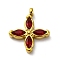 304 Stainless Steel Pendants, with Cubic Zirconia, Ion Plating(IP), Flower, Red, 16x13.5x3mm, Hole: 1.8mm