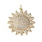 Brass Micro Pave Cubic Zirconia Pendants, with Jump Ring, Sun, Golden, 31x28x3.8mm, Hole: 3.4mm