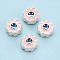 925 Sterling Silver Enamel Beads, Smiling Face Flower, Silver Color Plated, Pink, 6x6x3mm, Hole: 1.2~1.4mm