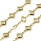 Brass Glass Rhombus Link Chains, with Spool, Long-Lasting Plated, Soldered, Lead Free & Cadmium Free, Rack Plating, Real 18K Gold Plated, WhiteSmoke, 15x9x2.5mm