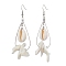 Natural Trochid Shell & Cowrie Shell Dangle Earrings, with Brass Earring Hooks and 304 Stainless Steel Finding, Platinum, 75x27mm