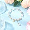 Natural Quartz Crystal & Rose Quartz Round Beaded Stretch Bracelets, Clover Brass Charm Bracelets for Women for Women, Inner Diameter: 2-1/4 inch(5.7cm)