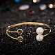 Women's Trendy Brass Double Flat Round Glass and Plastic Pearl Cuff Torque Bangles BJEW-BB16078-10