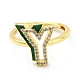 Mixed Color Enamel Initial Letter Adjustable Ring with Clear Cubic Zirconia RJEW-P045-01G-Y-2