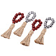 Crafans 8pcs 2 couleurs motif tartan perles en bois et ronds de serviette en jute pompon AJEW-CF0001-06-2