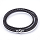 Three Loops Braided Leather Cord Wrap Bracelets BJEW-F291-12B-1