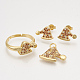 Ciondoli in ottone con zirconi cubici e orecchini a bottone e anelli regolabili set di gioielli SJEW-S043-10-1