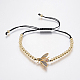 Bracelets tressés réglables de perle en laiton avec zircone cubique CZ de micro pave X-BJEW-F309-17G-1