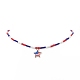 Collar con colgante de estrella esmaltada de aleación del Día de la Independencia con cadenas de cuentas de vidrio para mujer NJEW-TA00056-4