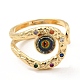 Resin Evil Eye Open Cuff Ring with Cubic Zirconia RJEW-E069-02G-04-2