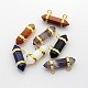 Natural/Synthetic Gemstone Point Hexagon Pendants with Golden Plated Brass Findings G-P053-G28-1