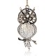 Antique Silver Plated Alloy Rhinestone Owl Big Pendants for Halloween Jewelry RB-J189-01AS-2