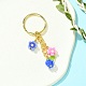Porte-clés pendentif en verre de fleur et en argile polymère KEYC-JKC00639-01-2