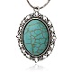 Antique Silver Alloy Synthetic Turquoise Pendants PALLOY-J069-03AS-1
