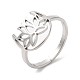 304 Stainless Steel Hollow Lotus Adjustable Ring for Women RJEW-M149-30P-3