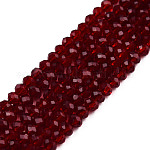 Chapelets de perles en verre transparente  , facette, rondelle, rouge foncé, 2.5~3.1x1.5~2.2mm, Trou: 0.5mm, Environ 165~170 pcs/chapelet, 16~17.5 pouce