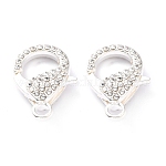 Alloy Rhinestone Lobster Claw Clasps, Crystal, Silver Color Plated, 31x22x7mm, Hole: 3mm