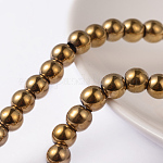 Non-Magnetic Synthetic Hematite Beads Strands, Round, Gold, 6mm, Hole: 1mm, about 69pcs/strand, 15.7 inch