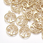 Brass Pendants, Flat Round with Tree of Life, Real 18K Gold Plated, 18x15x1.5mm, Hole: 1.2mm