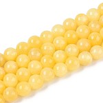 Hebillas de abalorios piedras preciosas de jade amarillo teñido natural, redondo, oro, 8mm, agujero: 1 mm, aproximamente 50 pcs / cadena, 15.7 pulgada