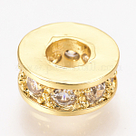 Messing Mikro ebnen Zirkonia Perlen, Flachrund, Transparent, golden, 7x3 mm, Bohrung: 3 mm