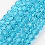 Chapelets de perles en verre transparent, imitation de cristal autrichien, facetté (32 facettes), ronde, bleu ciel, 6mm, Trou: 1mm, Environ 96~98 pcs/chapelet, 20~21 pouce