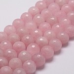 Природного розового кварца нитей бисера, граненые, круглые, 10 мм, отверстие : 1 мм, около 37 шт / нитка, 14.9 дюйм ~ 15.1 дюйма