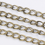 Doubles chaînes à maillons en fer, non soudée, avec bobine, sans plomb et sans nickel, bronze antique, lien: 7x8x0.8 mm, environ 164.04 pied (50 m)/rouleau